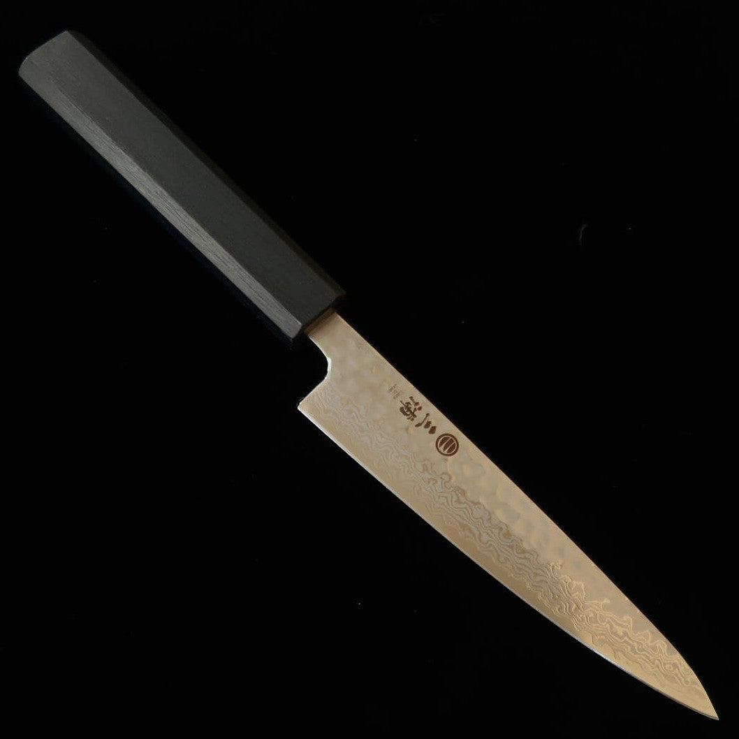 MIURA Miura – Petty acier Gingami n°3, damas Gesshaku, manche octogonal indigo (135 mm)