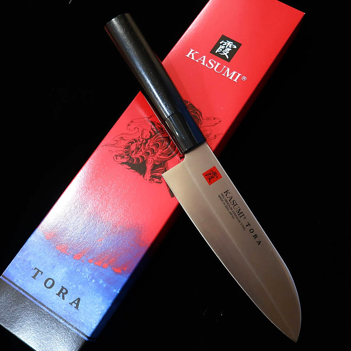Sumikama TORA Kasumi Santoku Knife, Molybdenum Steel, Black Finished Magnolia Handle, No. 36841 (165mm)
