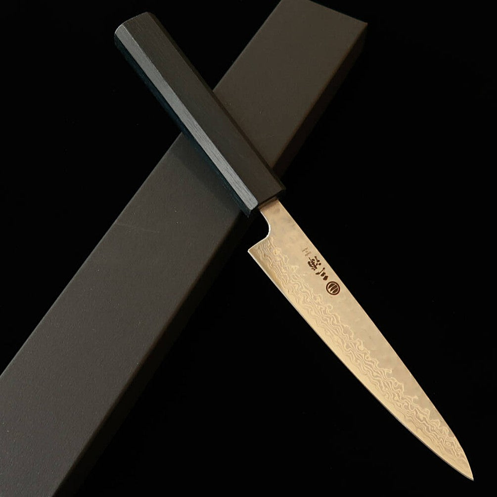 MIURA Miura – Petty acier Gingami n°3, damas Gesshaku, manche octogonal indigo (135 mm)