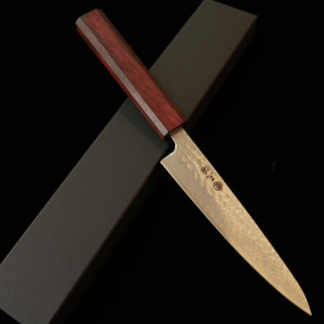 MIURA – Couteau d’office acier Gingami n°3, damas « Gesshaku », manche octogonal violet (135 mm)