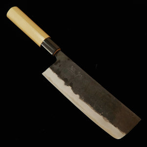 MIURA 三浦, nakiri forjado, acero Shirogami #2, acabado negro forjado, mango de plástico-ho (forma de castaña) (170 mm)
