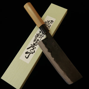 MIURA 三浦, nakiri forjado, acero Shirogami #2, acabado negro forjado, mango de plástico-ho (forma de castaña) (170 mm)