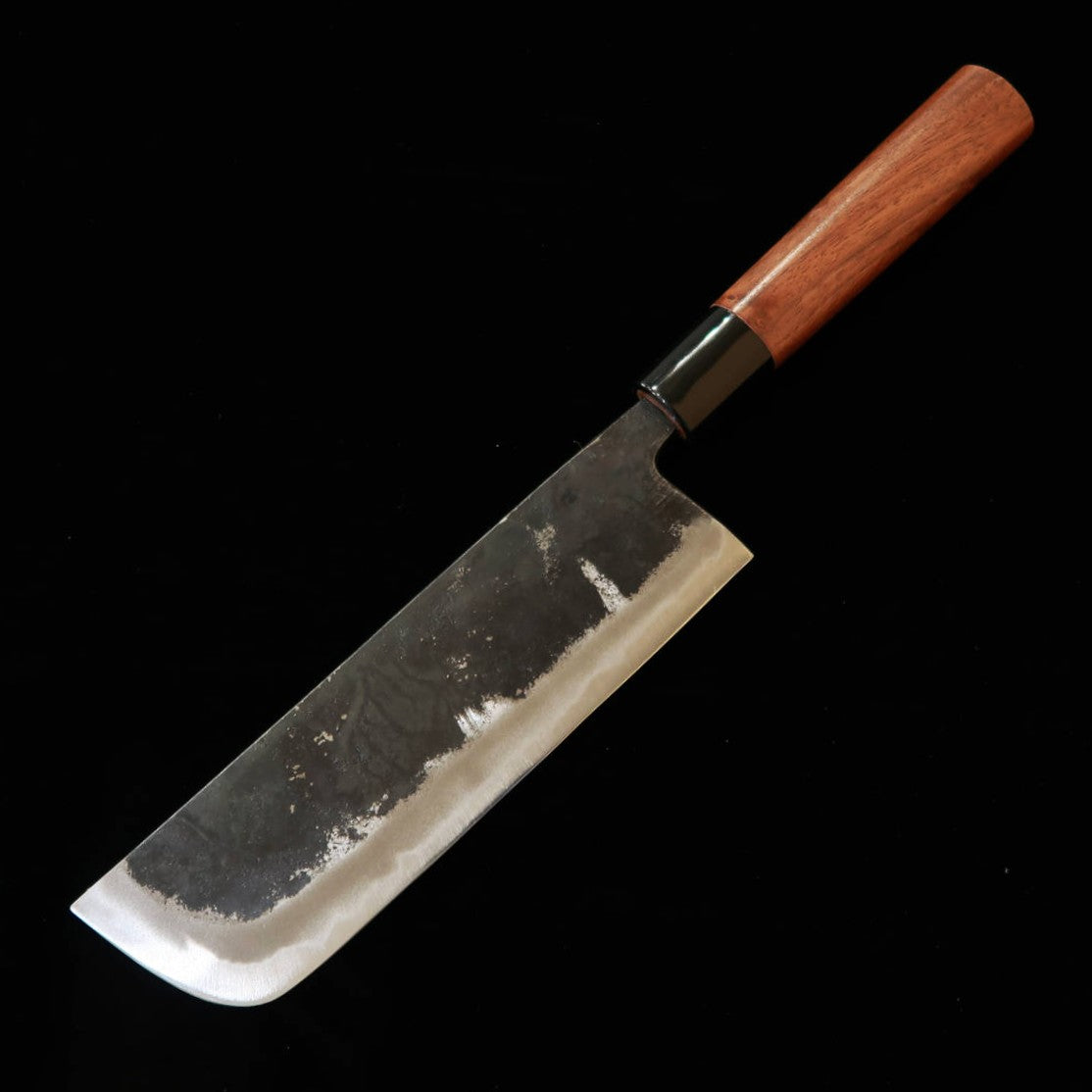 MIURA Nakiri tipo naginata Shirogami nº2, forja negra, mango tipo castaña de nogal (175 mm)