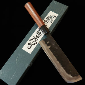 MIURA Nakiri tipo naginata Shirogami nº2, forja negra, mango tipo castaña de nogal (175 mm)