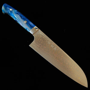 SAJI TAKESHI Santoku, VG10 Colored Damascus, Blue Acrylic Handle (180mm)