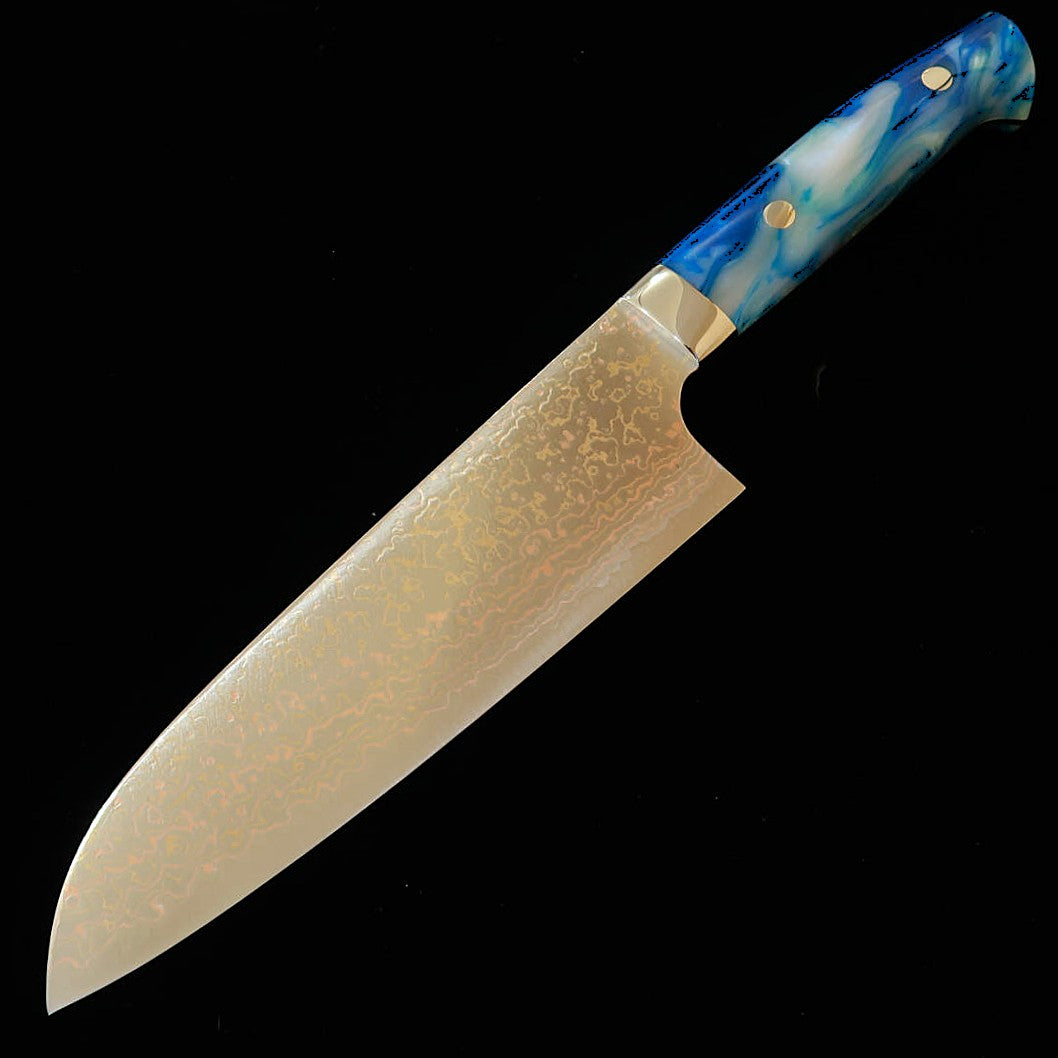 SAJI TAKESHI Santoku VG10 Damasco de color mango acrílico azul (180 mm)
