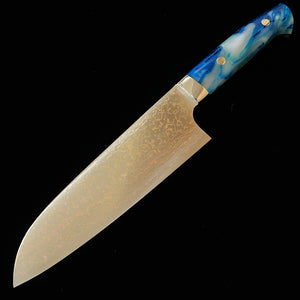 SAJI TAKESHI Santoku VG10 Damasco de color mango acrílico azul (180 mm)