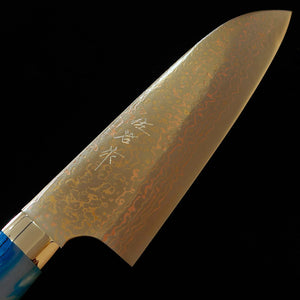 SAJI TAKESHI Santoku VG10 Damasco de color mango acrílico azul (180 mm)