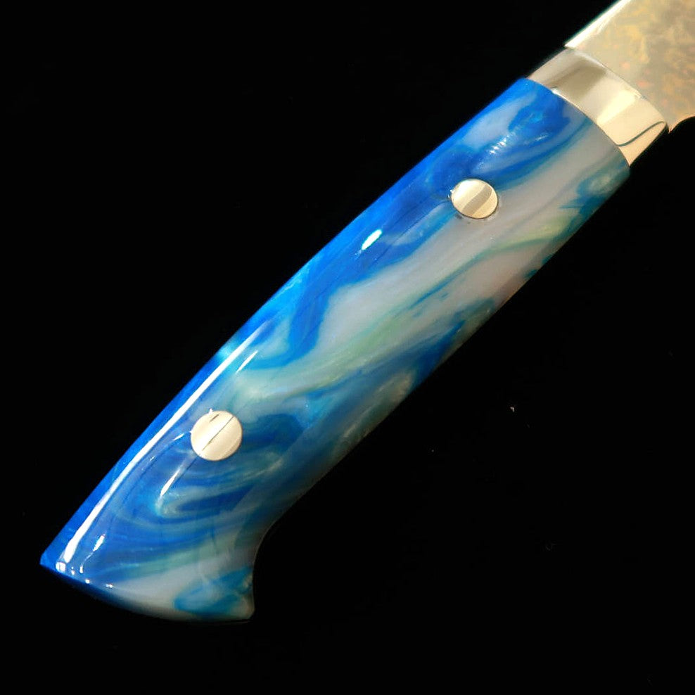 SAJI TAKESHI Santoku VG10 Damasco de color mango acrílico azul (180 mm)