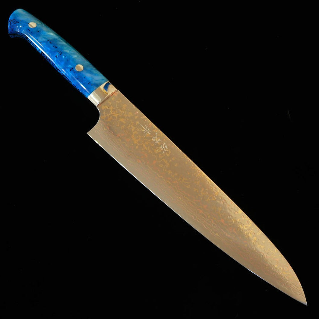 SAJI TAKESHI gyuto VG10 damasco de colores, mango acrílico azul (210/240 mm)