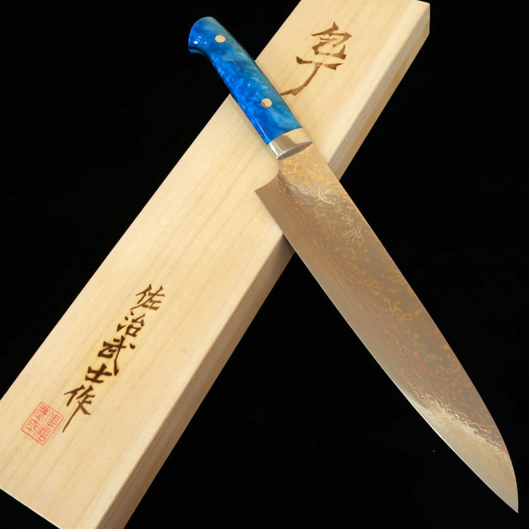 SAJI TAKESHI gyuto VG10 damasco de colores, mango acrílico azul (210/240 mm)