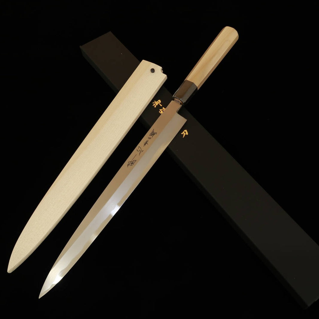 Suisin SUISIN yanagiba Aogami nº2, hon-kasumi, mango octogonal de magnolia, para zurdos, con funda de magnolia (240-300 mm)