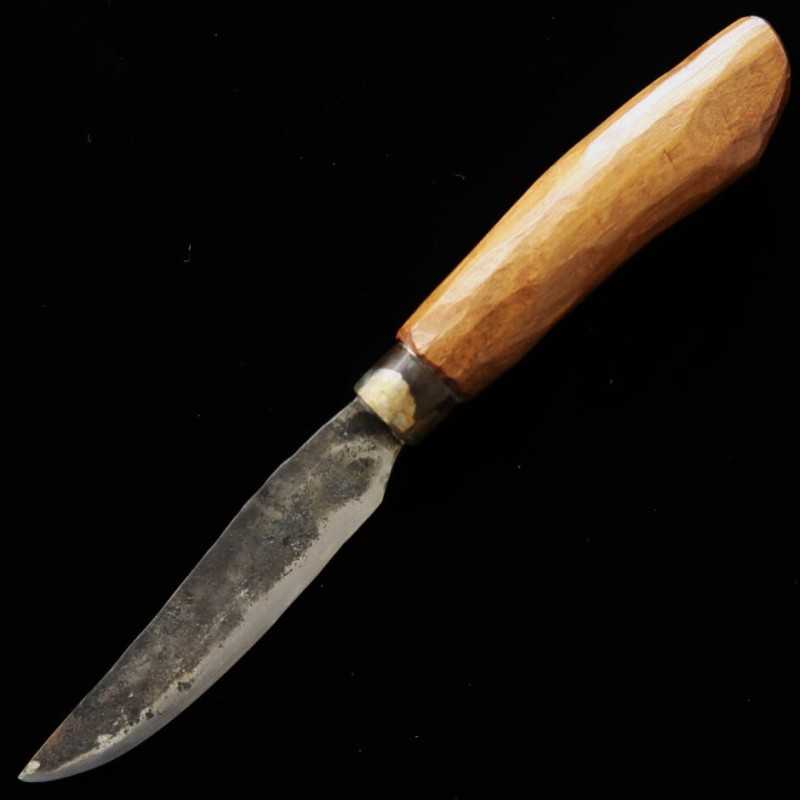 Kaniman Kaji Kobo Paring Knife, Leaf Spring (Carbon Steel, Jeep), Black Wooden Handle (90mm)