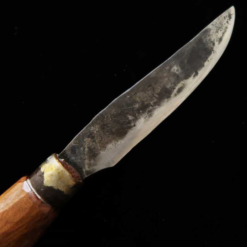 Kaniman Kaji Kobo Paring Knife, Leaf Spring (Carbon Steel, Jeep), Black Wooden Handle (90mm)