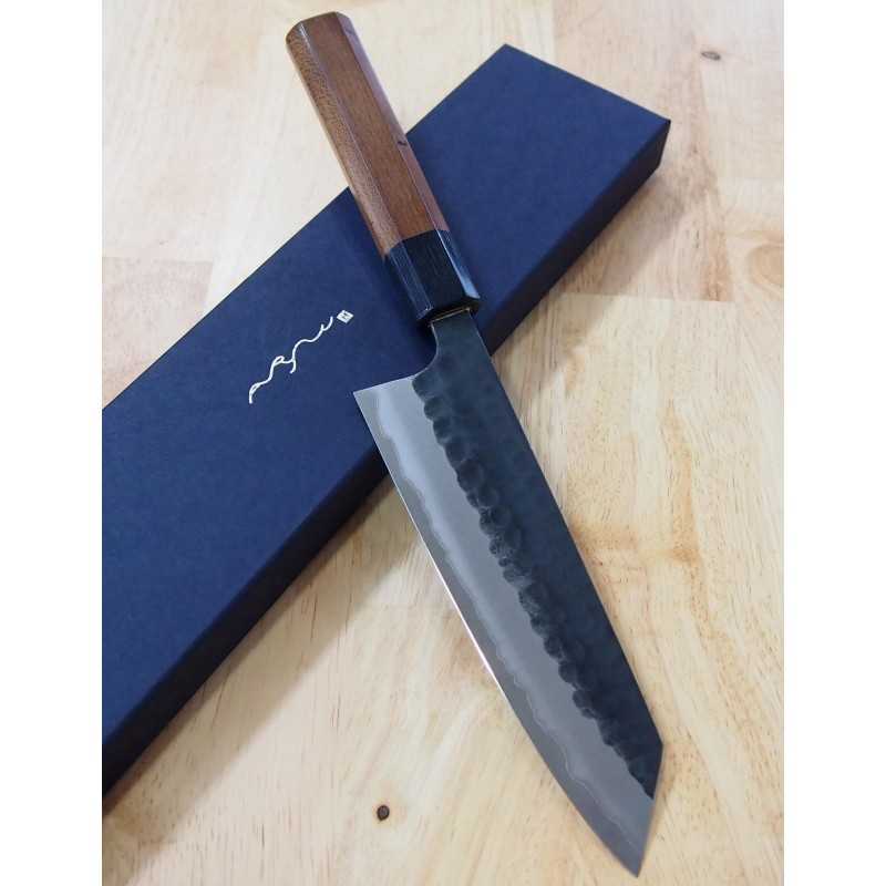 ANRYU Bunka Aogami Super Finition martelée noire Manche octogonal en bois de rose (170 mm)