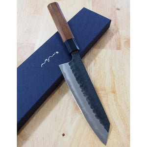 ANRYU Bunka Aogami Super Finition martelée noire Manche octogonal en bois de rose (170 mm)