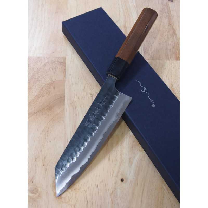 ANRYU Bunka Aogami Super Finition martelée noire Manche octogonal en bois de rose (170 mm)