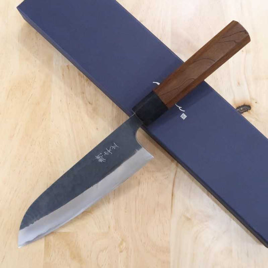ANRYU Santoku knife Super Blue Steel hammered black finish maple octagonal handle (165mm)
