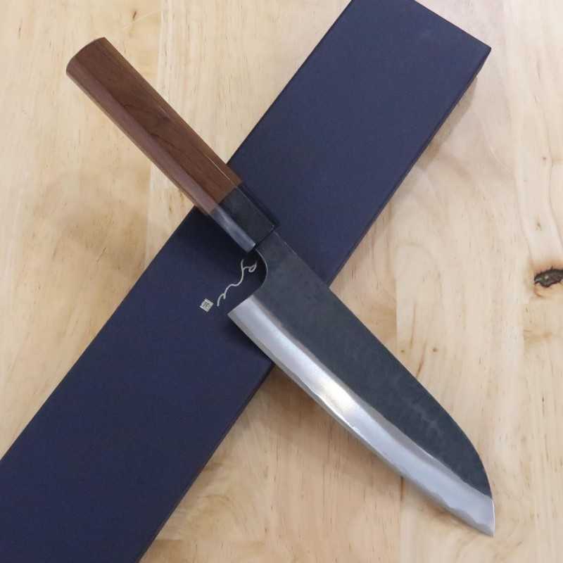 ANRYU Santoku Aogami Super hammered black finish Maple handle (165mm)