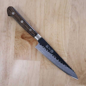 三浦 MIURA 青紙スーパー 鎚目黒打 ペティ 焦茶合板柄 (135/150mm)