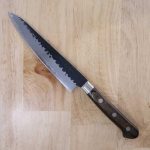 三浦 MIURA 青紙スーパー 鎚目黒打 ペティ 焦茶合板柄 (135/150mm)