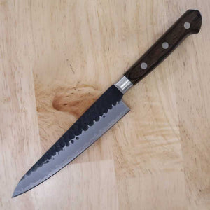 三浦 MIURA 青紙スーパー 鎚目黒打 ペティ 焦茶合板柄 (135/150mm)