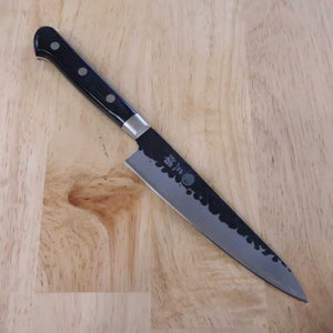 三浦 MIURA 青紙スーパー 鎚目黒打 ペティ 黒合板柄 (135/150mm)