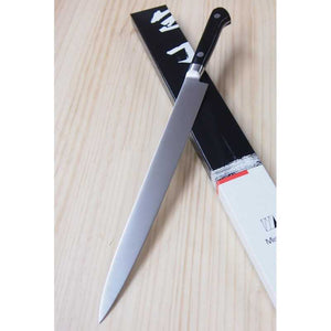 Misono MISONO acero molibdeno cuchillo para suela (sole knife), mango de laminado negro (200/240 mm)
