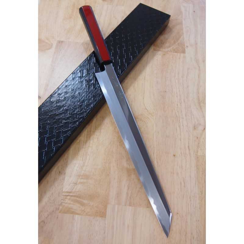 KAGEKIYO, Yanagiba kiritsuke, Shirogami n°1, laque urushi rouge (300mm)