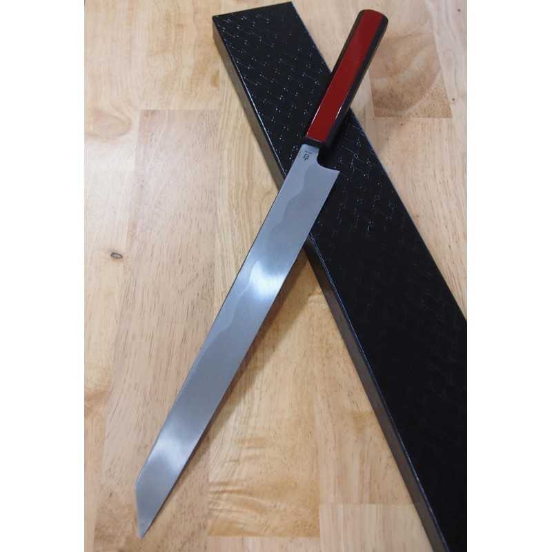 KAGEKIYO Shirogami n.º 1 Laca roja urushi Cuchillo kiritsuke yanagiba (300 mm)