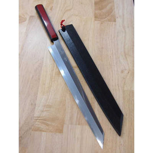 KAGEKIYO Shirogami n.º 1 Laca roja urushi Cuchillo kiritsuke yanagiba (300 mm)