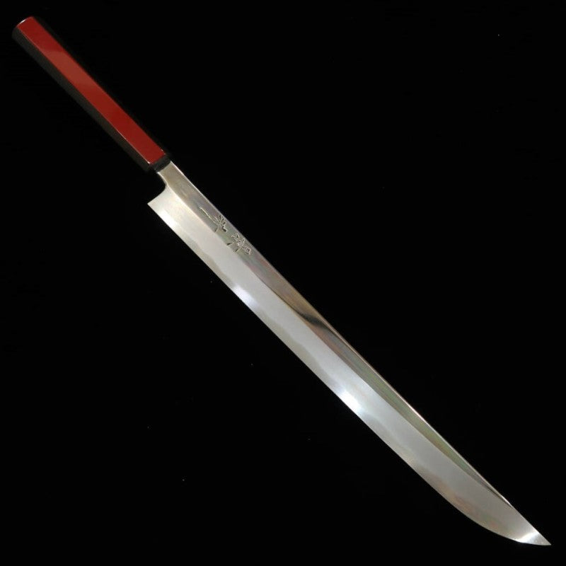 Kagekiyo Acier blanc n°1, laque urushi rouge, Ken Yanagiba (300/270 mm)