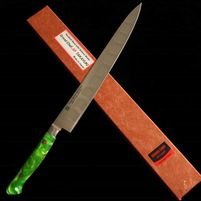 Sakai Takayuki SAKAI TAKAYUKI Grand Chef SP Series Type III Jungle acero especial sujihiki con alveolos para diestros (240 mm)