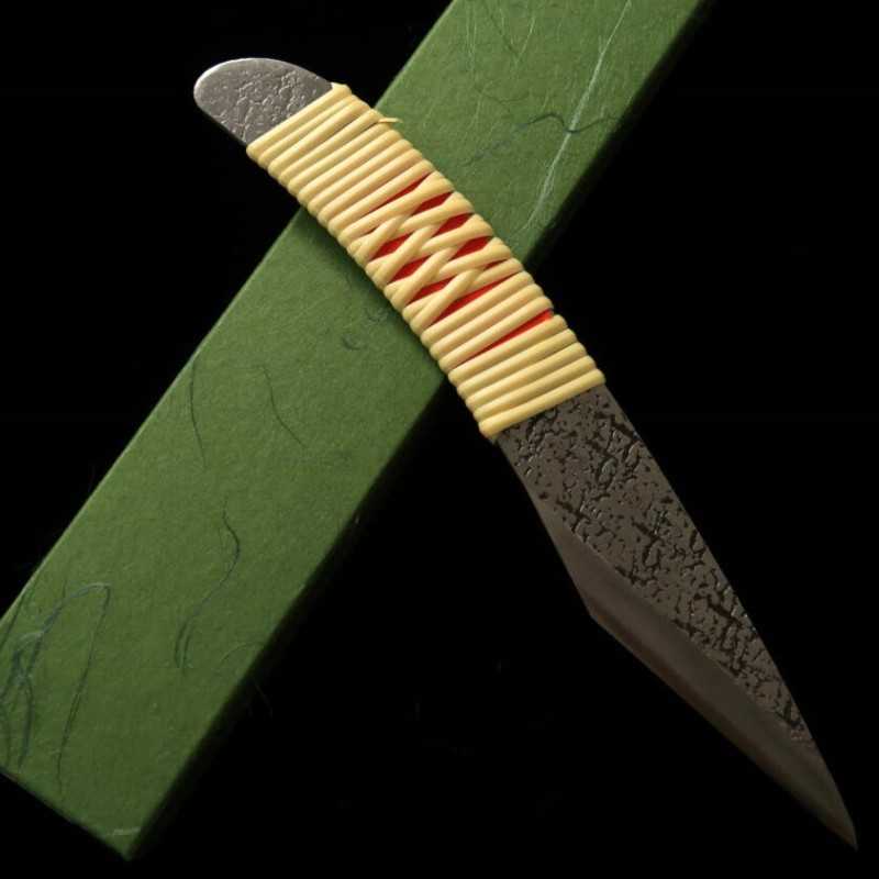 Couteau kiridashi, acier Blue Paper Super, forme pistolet, manche en rotin (24/30 mm)