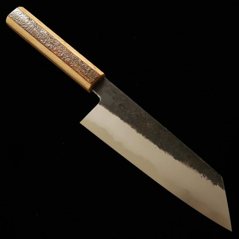 HADO Bunka, acier bleu n°1, finition kuro-uchi, damas, manche écorce de cerisier givrée (180mm)