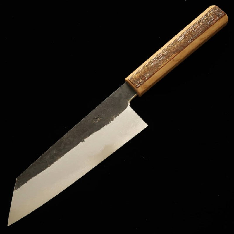 HADO Bunka, acier bleu n°1, finition kuro-uchi, damas, manche écorce de cerisier givrée (180mm)