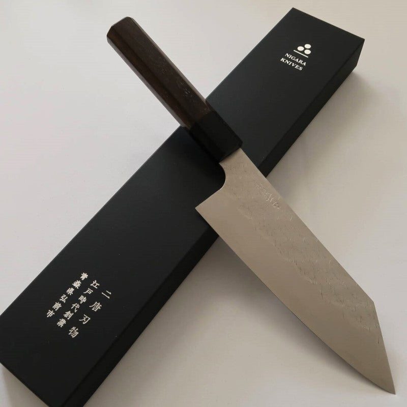Bunka NIGARA SPG STRIX Hammered Damascus Bunka Rosewood Handle (180mm) 