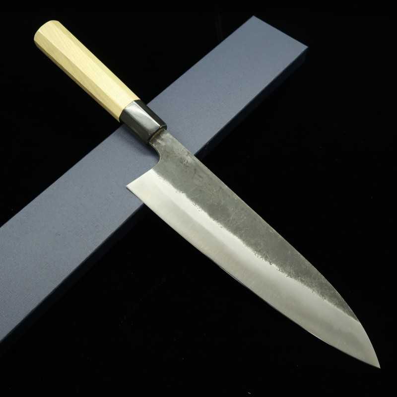 MIURA, Shirogami n°1, Gyuto, Finition kuro-uchi, Manche octogonal en corne de buffle blanc (210-270 mm)