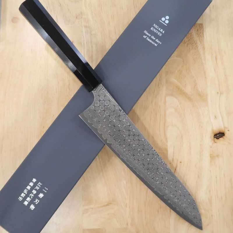 Forge Nigara Hamono NIGARA Motif sombre Gyuto SG2, manche octogonal en ébène (210-270 mm)