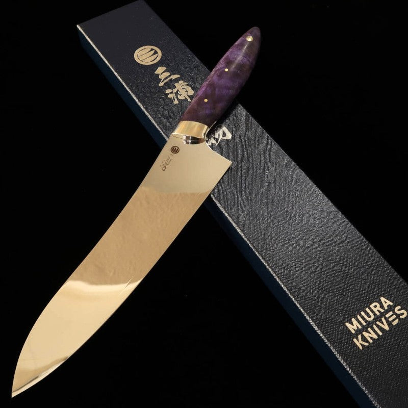 Gyuto Asurah x Miura VG10 Acabamento Espelhado Cabo Personalizado Azul  (210mm)