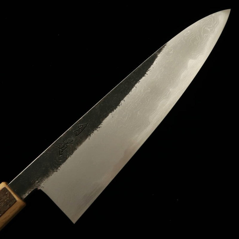 Hado Gyuto Aogami #1 Kurouchi Damasco cabo de casca de cerejeira com padrão marmorizado (210/240mm)