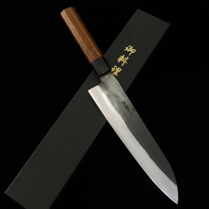 Hidari Yorimitsu - Gyuto de Aço Aogami #1, acabamento kuro-uchi, cabo de madeira de ferro (210mm)