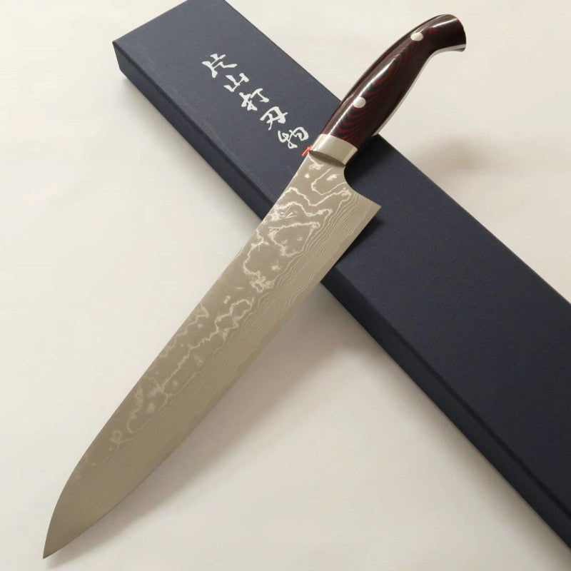 Gyuto YUTA KATAYAMA “Akatsuki” SG2 Damasco, mango de micarta (210/240 mm)