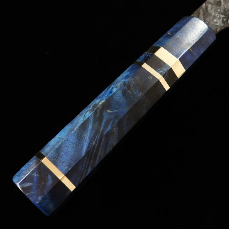 Kisuke【ENN】Forja Manaka Cuchillo Gyuto Acero Azul No.1 Acabado negro Martillado Damasco Honkasumi Pulido Madera estabilizada (240 mm)
