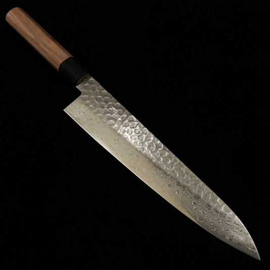 三浦 MIURA 牛刀 AUS10 鎚目 ダマスカス ウォルナット柄 （240mm）