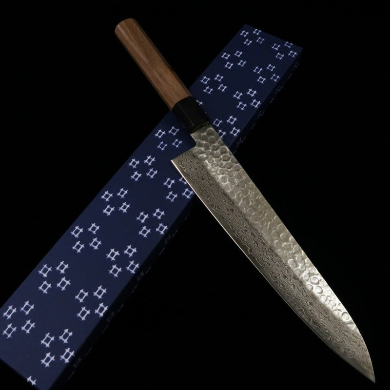 Miura MIURA Gyuto AUS10, martelé, damas, manche en noyer (240 mm)