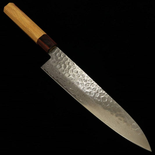 三浦 MIURA 牛刀 AUS10 鎚目 ダマスカス 欅八角柄 (210mm)