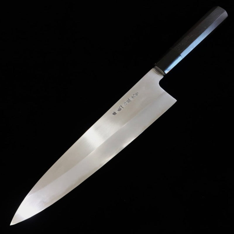 MIURA Itadaki Miura, Tanaka Giichi, gyuto acier Shirogami n°2, finition shinogi, manche octogonal en ébène (240 mm)