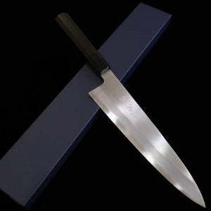 MIURA Itadaki Miura, Tanaka Giichi, gyuto acier Shirogami n°2, finition shinogi, manche octogonal en ébène (240 mm)