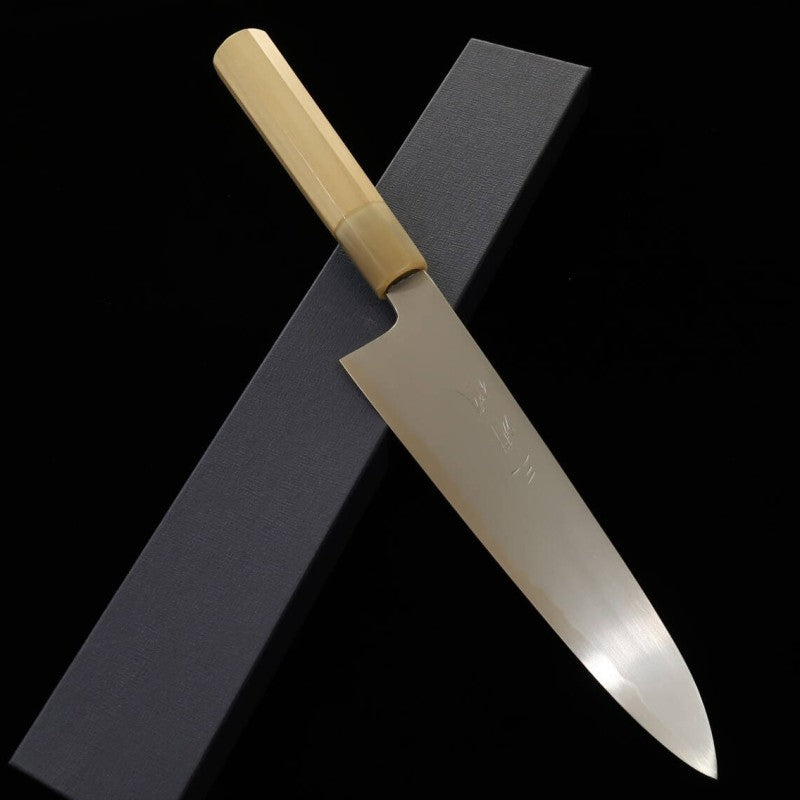 Gyuto MIURA Obidama White Steel, Fully Blurred Finish, Magnolia Octagonal Handle (210mm) 